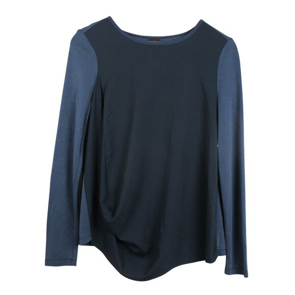 818 Top S Navy Blue Asymmetric Drape Pleat Front Oversize Comfy Soft Modal Back - Picture 2 of 6